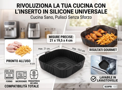 Cestello Quadrato in Silicone per Friggitrice ad Aria e Forno - 21 x 19,5 x 4 cm