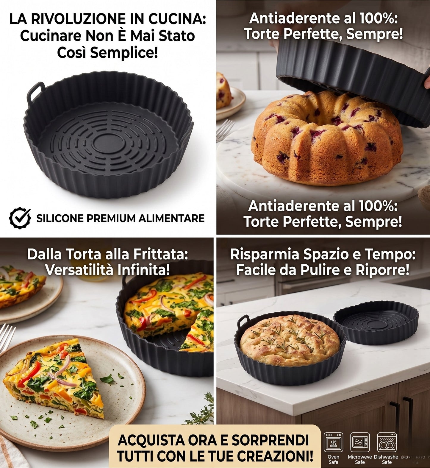 Cestello Universale in Silicone per Friggitrice ad Aria e Forno - 20x20x4 cm