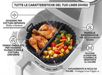 Cestello in Silicone Doppio per Friggitrice ad Aria con Separatore (21x20 cm)