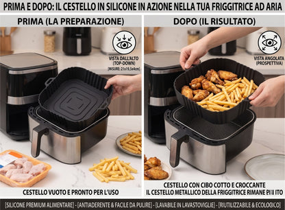 Cestello Quadrato in Silicone per Friggitrice ad Aria e Forno - 21 x 19,5 x 4 cm