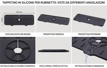 Tappetino in Silicone Paraspruzzi e Salvagoccia per Rubinetto Lavandino (36,5x14 cm)