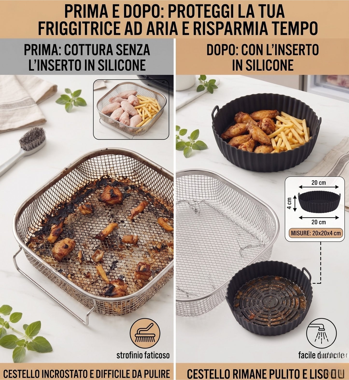 Cestello Universale in Silicone per Friggitrice ad Aria e Forno - 20x20x4 cm