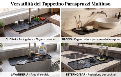 Tappetino in Silicone Paraspruzzi e Salvagoccia per Rubinetto Lavandino (36,5x14 cm)