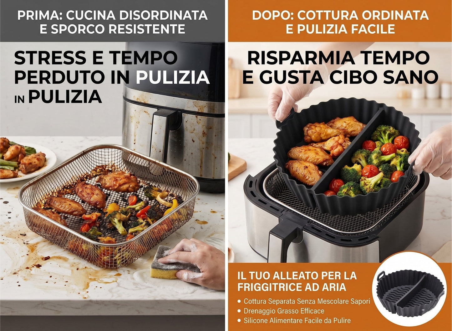 Cestello in Silicone Doppio per Friggitrice ad Aria con Separatore (21x20 cm)