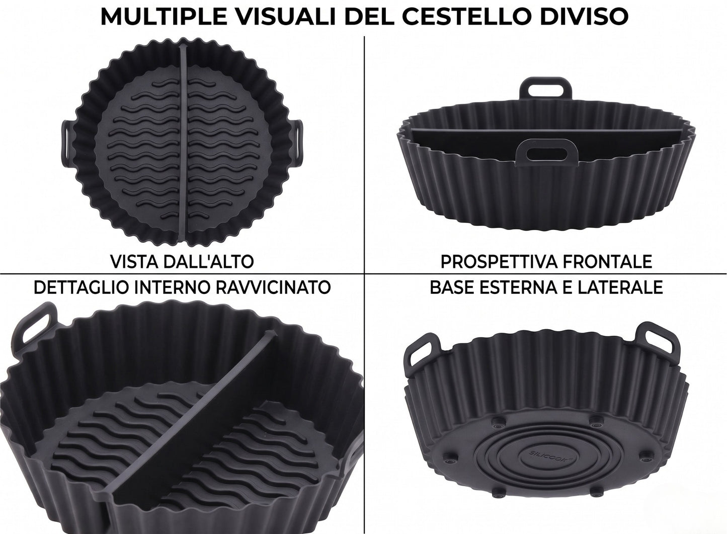 Cestello in Silicone Doppio per Friggitrice ad Aria con Separatore (21x20 cm)