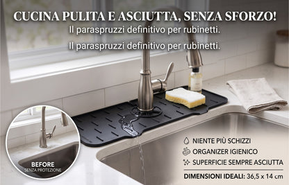 Tappetino in Silicone Paraspruzzi e Salvagoccia per Rubinetto Lavandino (36,5x14 cm)