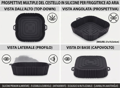 Cestello Quadrato in Silicone per Friggitrice ad Aria e Forno - 21 x 19,5 x 4 cm
