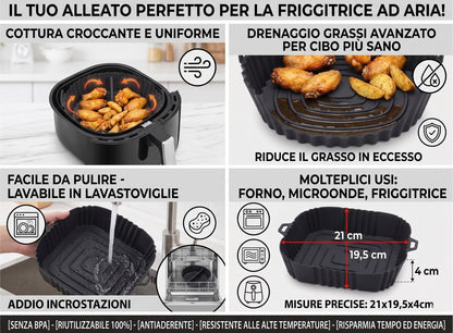 Cestello Quadrato in Silicone per Friggitrice ad Aria e Forno - 21 x 19,5 x 4 cm