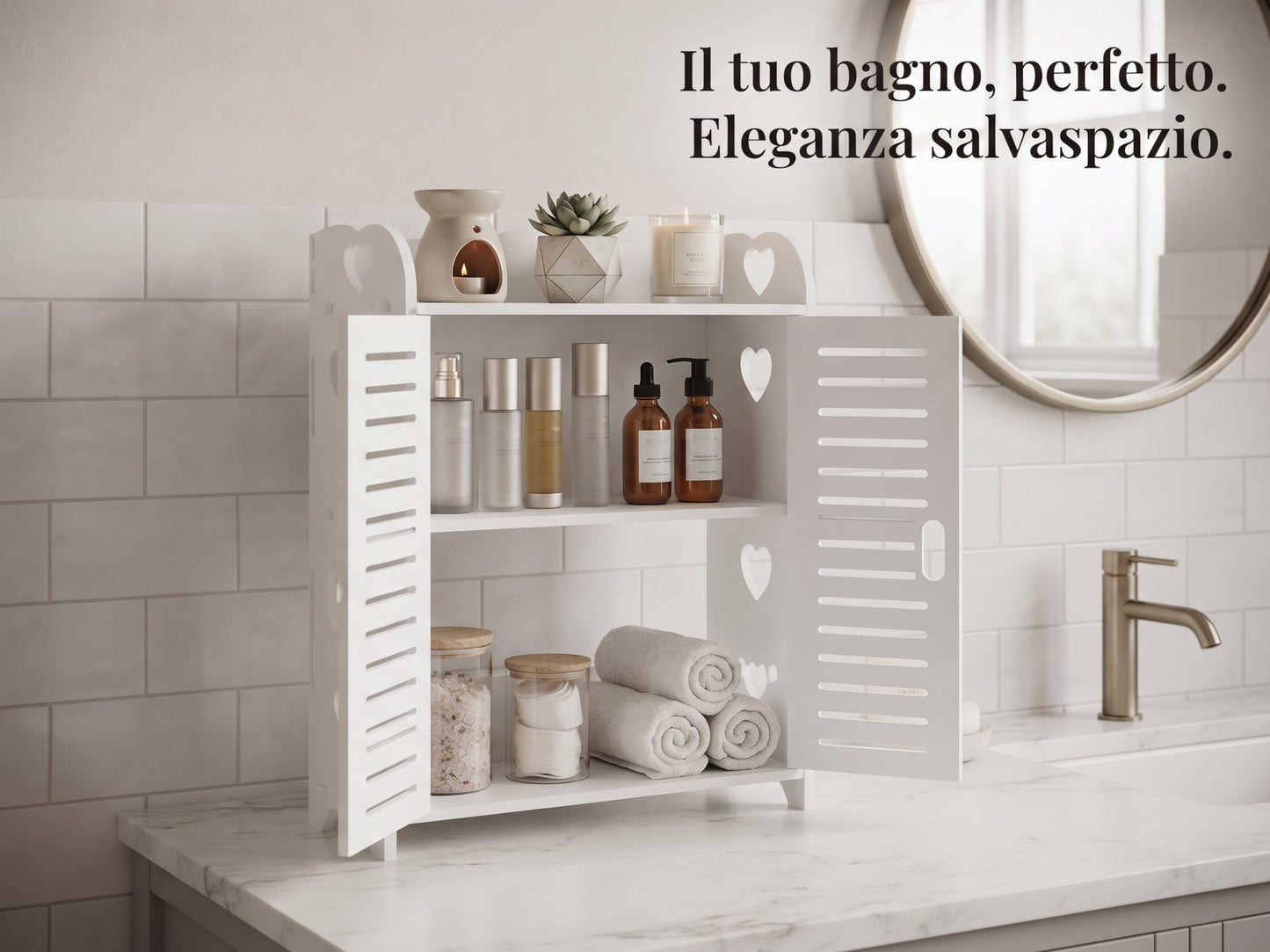 Mobiletto Armadietto con Ante - Scaffale Salvaspazio a 2 Ripiani (34x62x14cm)