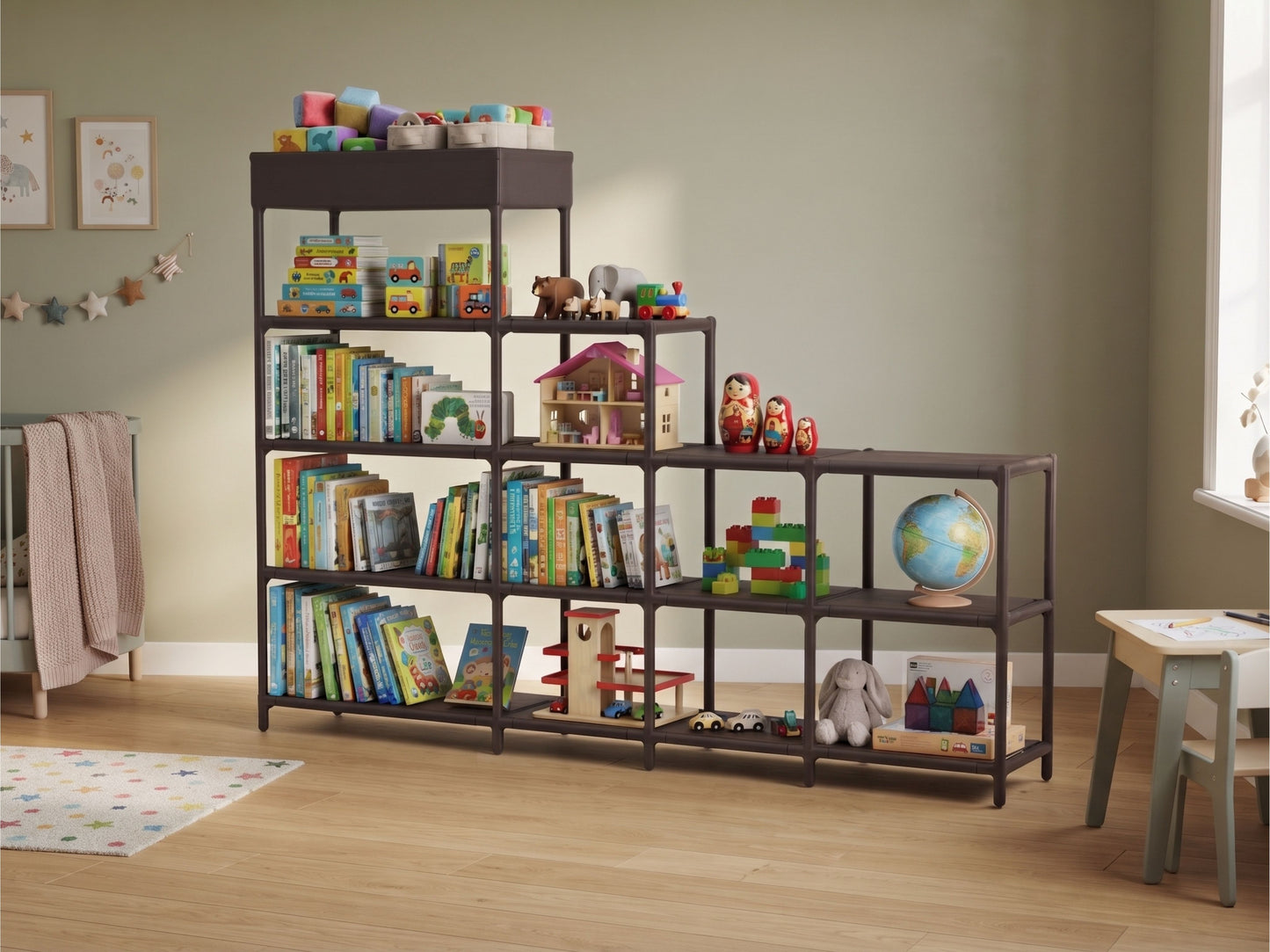 Libreria a Gradini Design Moderno - Scaffale Multiuso Salvaspazio in Metallo e Legno