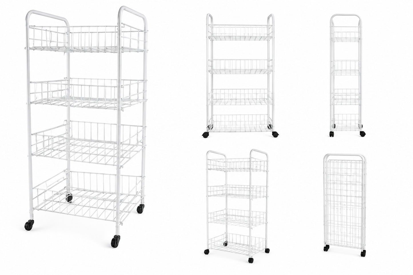 Carrello Salvaspazio a 4 Ripiani con Ruote per Cucina e Bagno, Bianco - 37.5x31.5x76 cm
