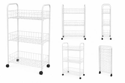 Carrello Salvaspazio a 3 Ripiani con Ruote per Cucina e Bagno, Bianco - 37.5x26x67 cm