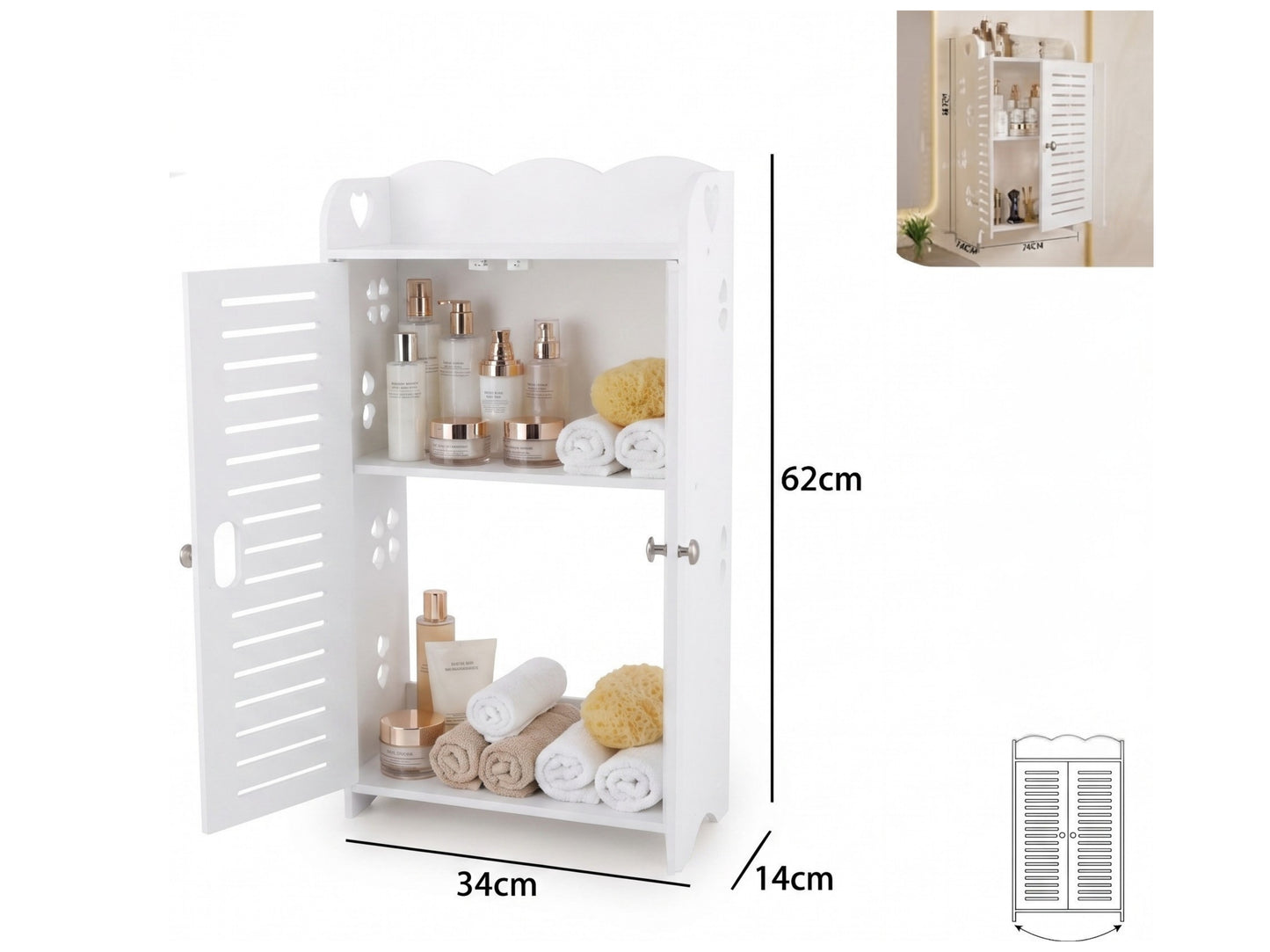 Mobiletto Armadietto con Ante - Scaffale Salvaspazio a 2 Ripiani (34x62x14cm)