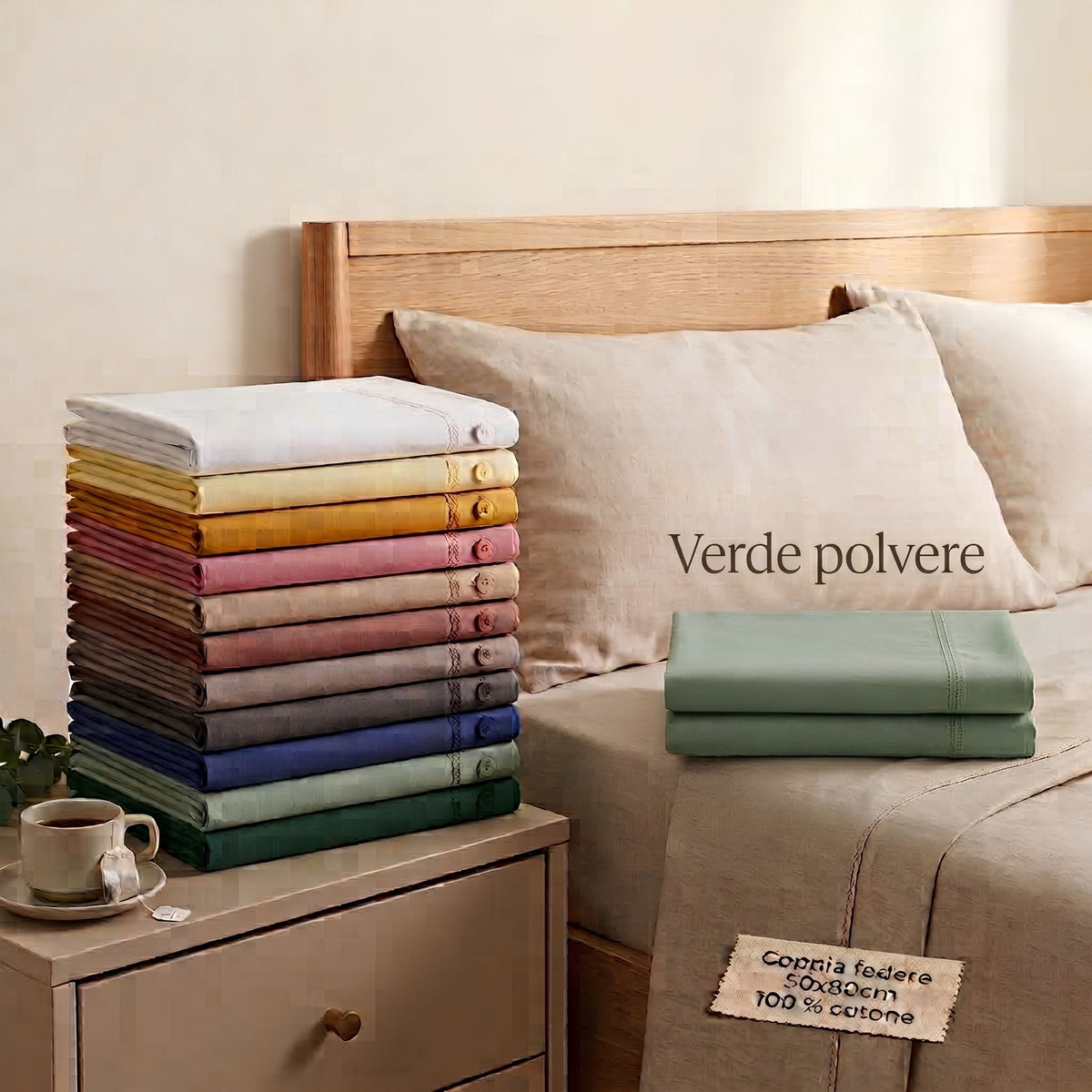 Coppia di Federe 50x80 cm in 100% Cotone con Bottoni (11 Colori)