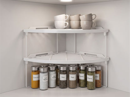 Ripiano Angolare Salvaspazio per Cucina e Dispensa, Bianco - 34x22x15 cm