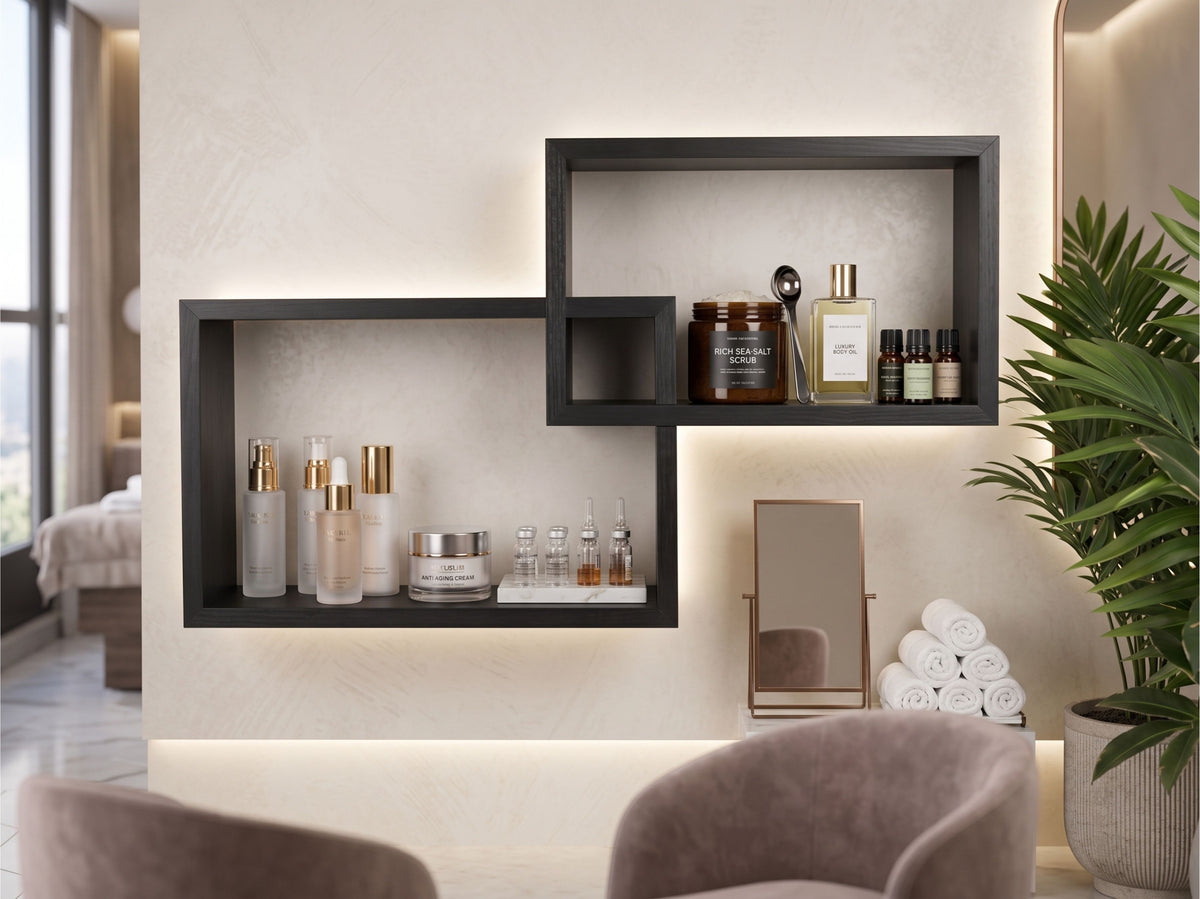 Set 2 Mensole da Muro a Cubo Incrociato in Legno di Pino - Design Moderno