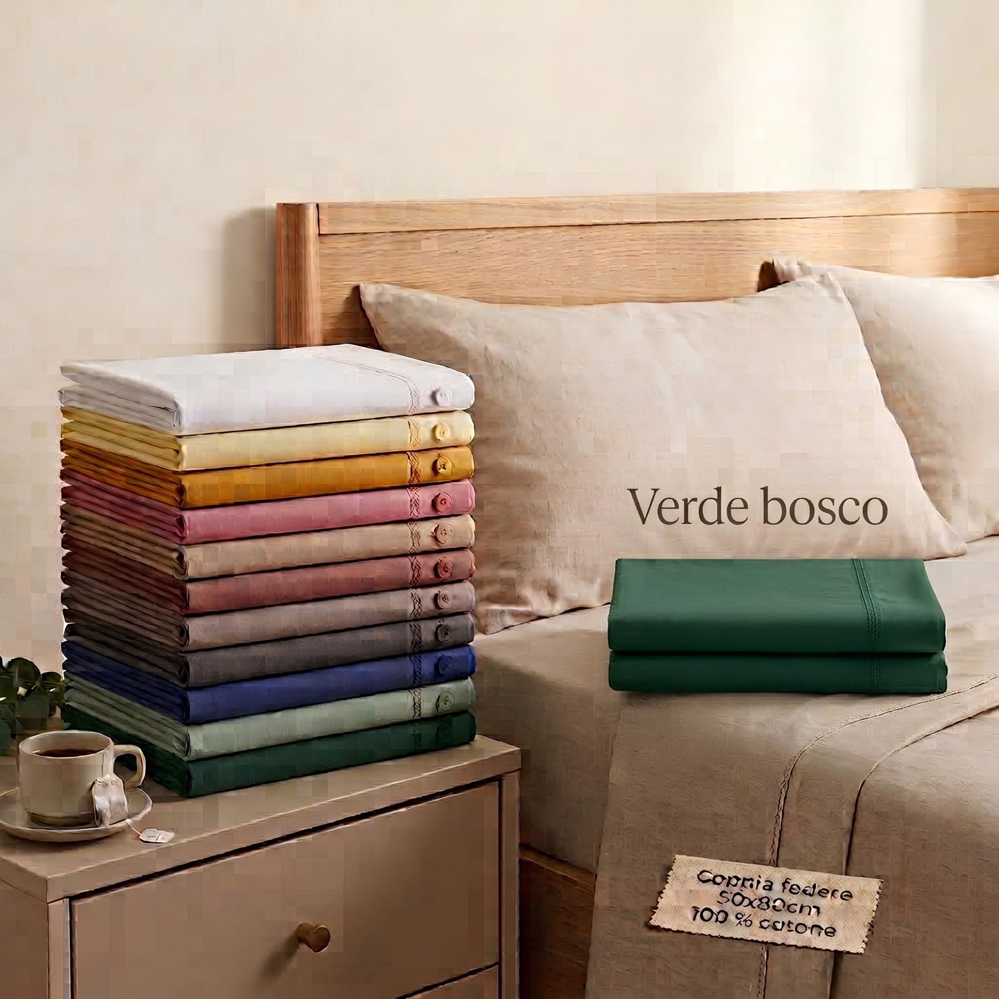 Coppia di Federe 50x80 cm in 100% Cotone con Bottoni (11 Colori)