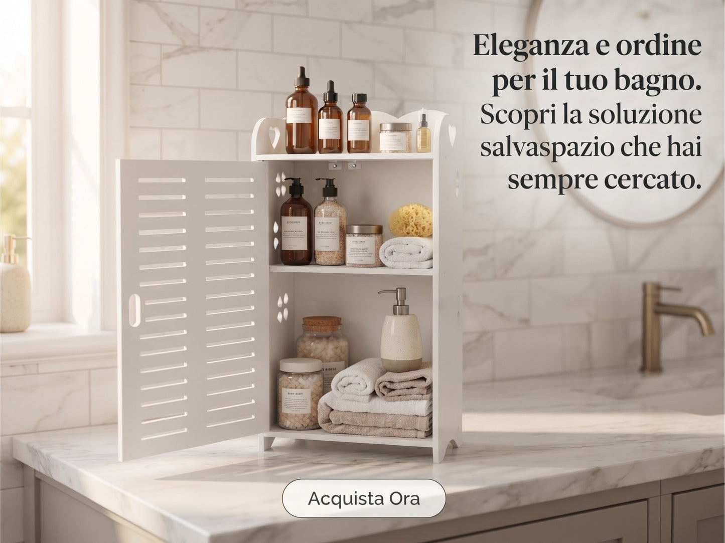 Mobiletto Armadietto con Ante - Scaffale Salvaspazio a 2 Ripiani (34x62x14cm)
