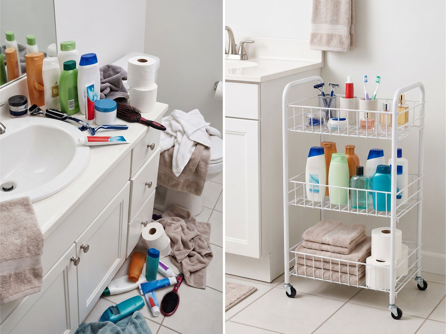 Carrello Salvaspazio a 3 Ripiani con Ruote per Cucina e Bagno, Bianco - 37.5x26x67 cm
