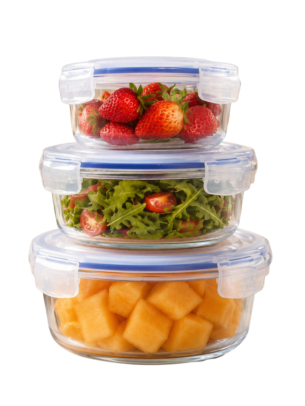 Set 3 Contenitori Ermetici Rotondi in Vetro (390ml, 650ml, 960ml)