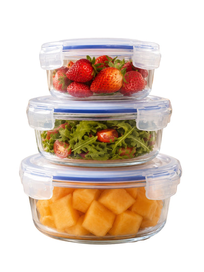 Set 3 Contenitori Ermetici Rotondi in Vetro (390ml, 650ml, 960ml)