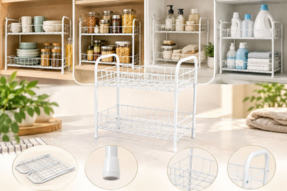 Organizer a 2 Ripiani in Metallo per Cucina e Bagno, Bianco - 32x20x36 cm