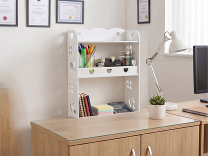 Scaffale a Ripiani - Organizzatore Multiuso Bianco con Decorazioni a Cuori, Mensola Salvaspazio (34x62x15cm)