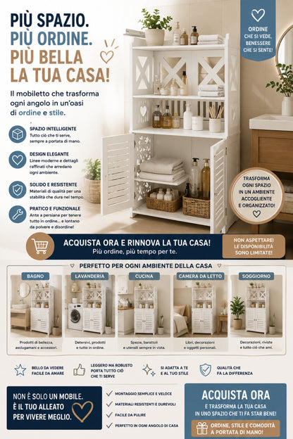 Mobiletto Organizzatore - Armadietto Multiuso con Ante e Ripiani a Vista (40x90x25 cm)