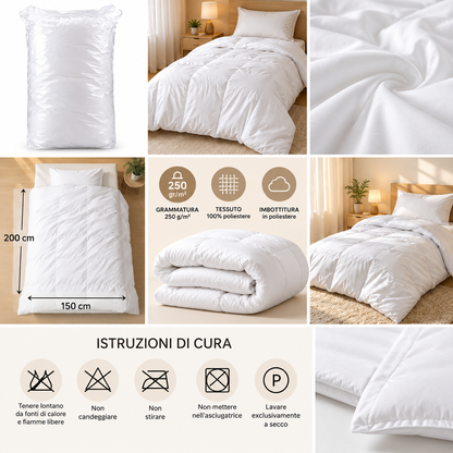 Piumino Invernale Singolo Pesante 250 GSM | Trapunta Letto 150x200 cm in Soffice Poliestere | Massimo Calore e Comfort per la Notte