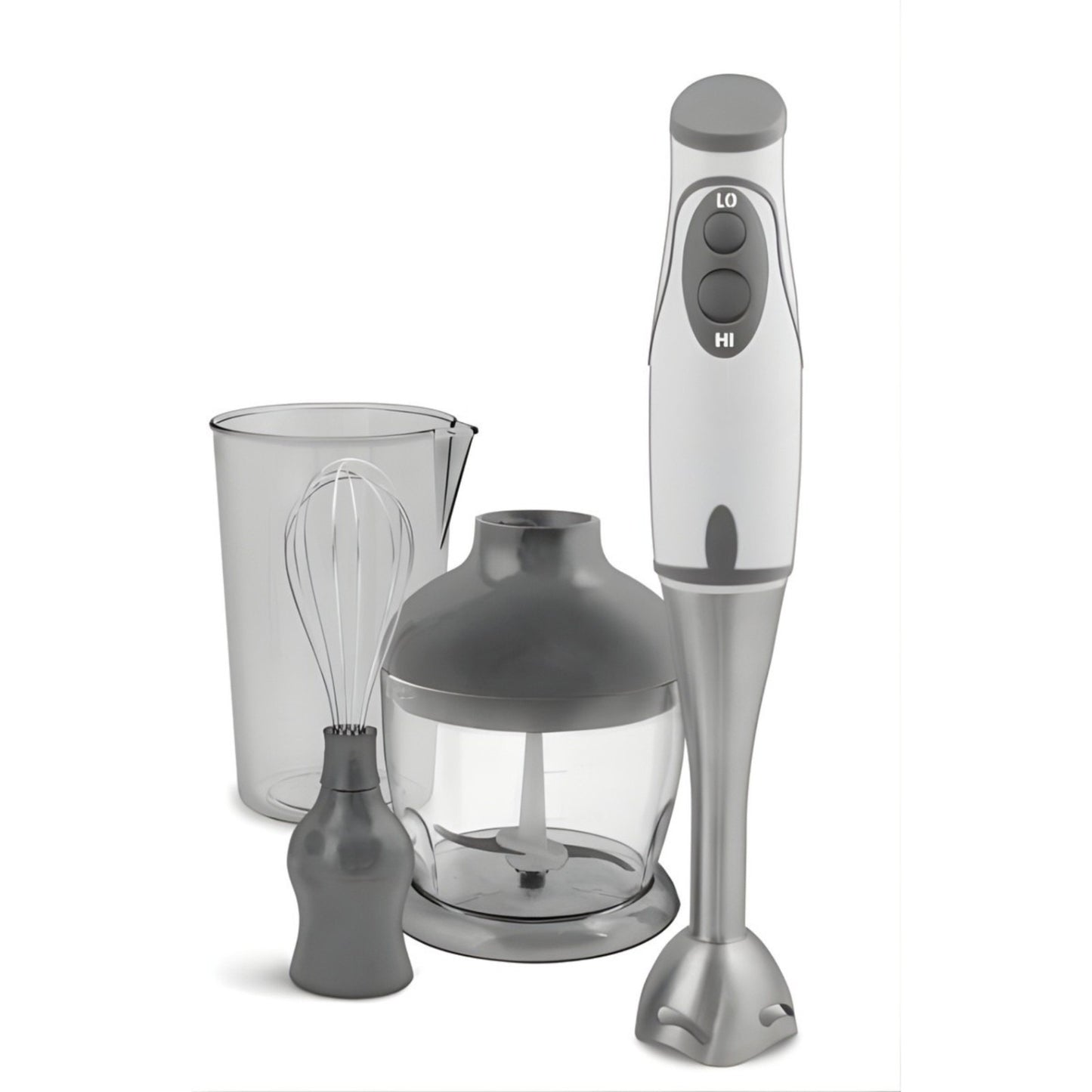 Frullatore a Immersione Multifunzione 3 in 1 – 450W Potente e Silenzioso, Lame in Acciaio Inox, 2 Velocità, con Contenitori e Frusta – Perfetto per Pappe, Salse, Frutta e Verdura