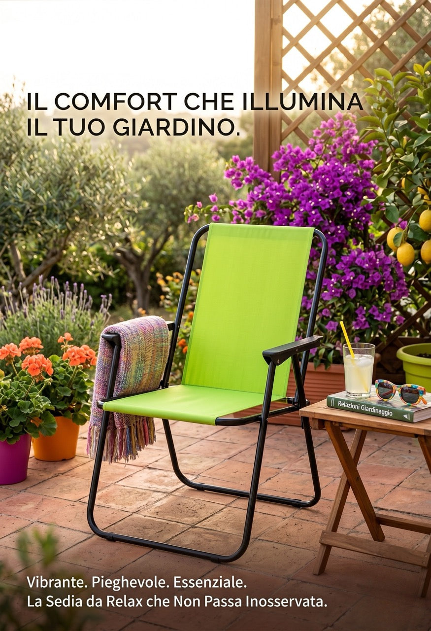 Sedia Relax Pieghevole in Acciaio e Poliestere - Da Esterno e Campeggio