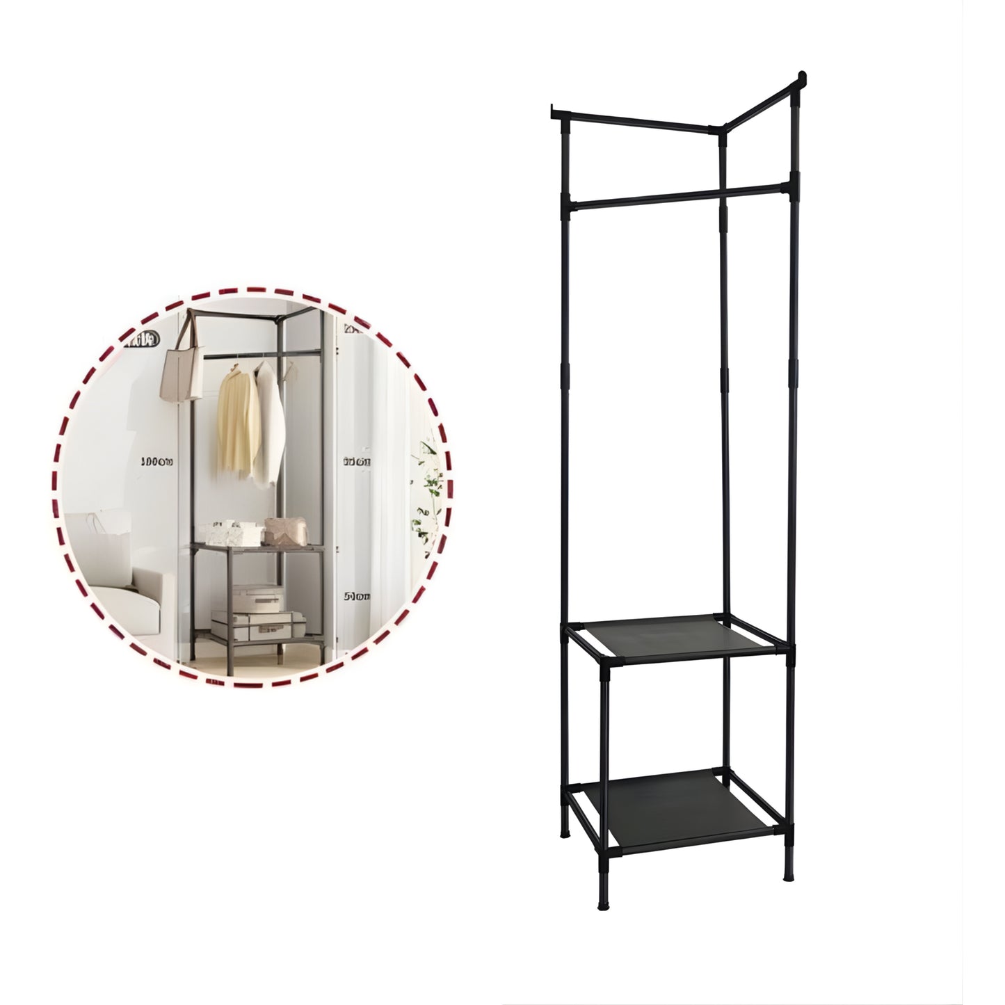 Appendiabiti Guardaroba in Metallo 180 cm con Ripiani – Stand Porta Abiti Salvaspazio, Stabile e Facile da Montare – Ideale per Camera, Ingresso, Cabina Armadio