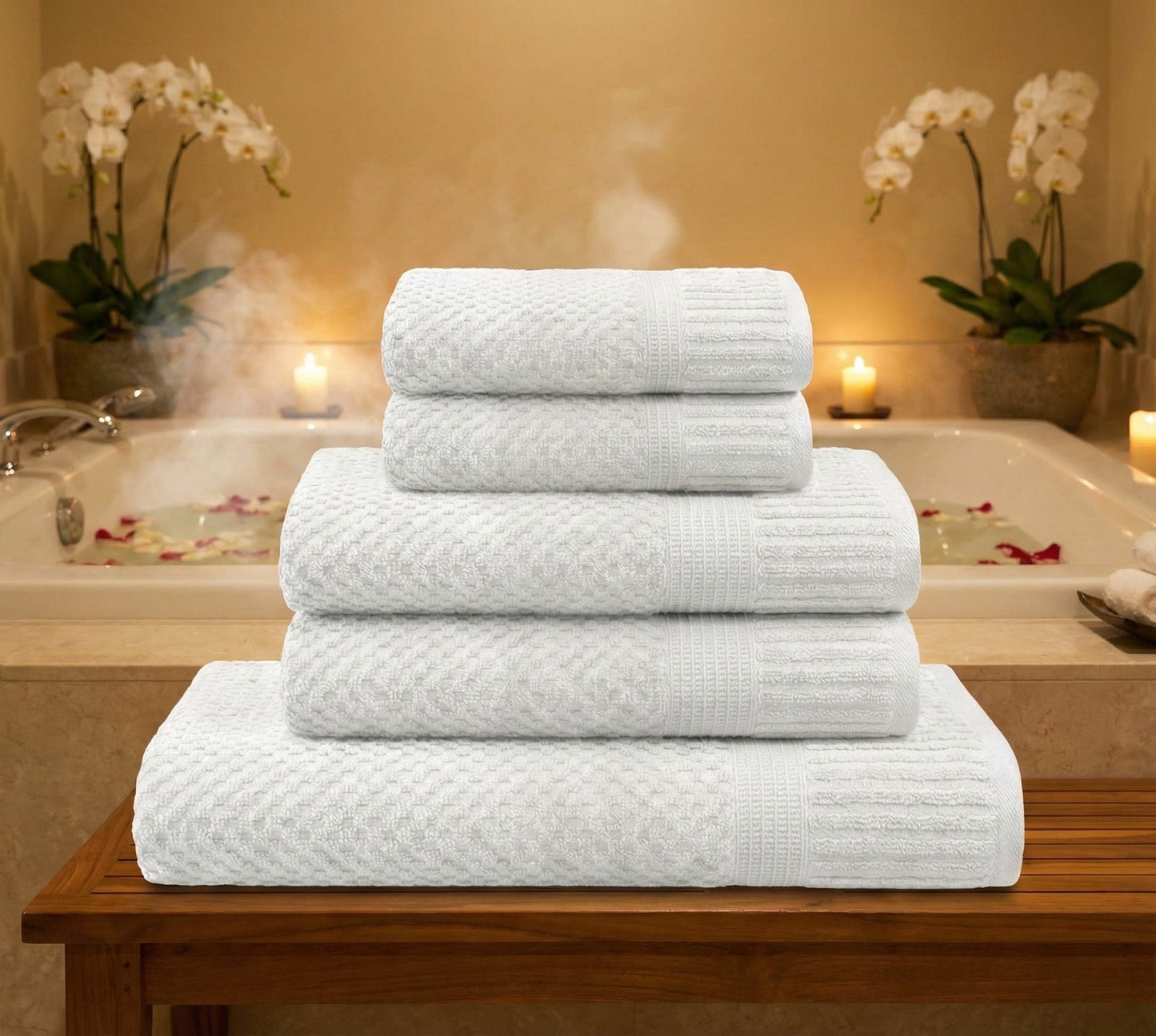Set 5 Asciugamani Bianchi 500 GSM Cotone. Kit Bagno Hotel Spa: 1 Telo Doccia 90x140, 2 Viso 50x100, 2 Ospite 40x60. Spugna Bianca Assorbente Alta Qualità. Biancheria Casa Lussuosa Resistente.