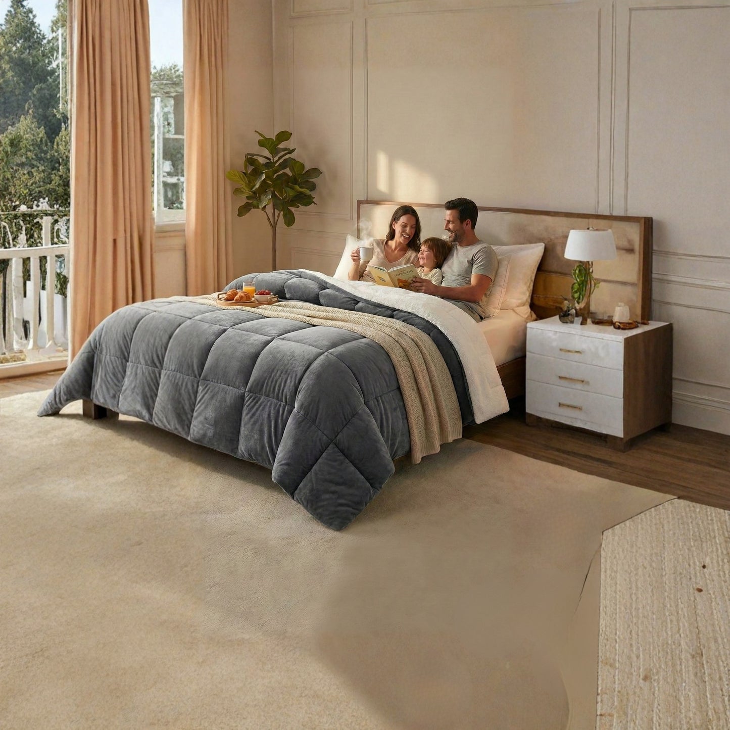 Un lussuoso copriletto spesso a doppio strato, caldo e accogliente per la biancheria da letto autunnale e invernale, realizzato in tessuto morbido e confortevole, lavabile in lavatrice e non include federe