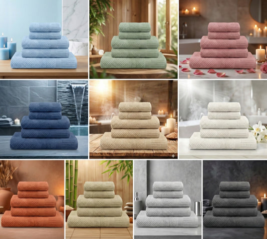 Set 5 Asciugamani Spugna Cotone 500 GSM Assortiti. Kit Bagno Completo: 1 Telo Doccia 90x140, 2 Viso 50x100, 2 Ospite 40x60. Morbidi e Assorbenti. Colori Misti Vivaci. Idea Regalo Casa e B&B.