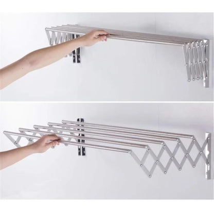 Stendibiancheria a Muro Estensibile a Fisarmonica. Stendino da Parete Salvaspazio in Acciaio Antiruggine. Richiudibile per Bagno, Balcone, Lavanderia. Alta Capacità di Carico. Design Scomparsa.