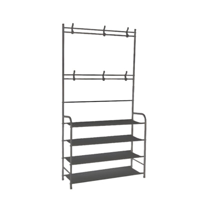 Appendiabiti Multifunzionale con Scarpiera a 4 Ripiani, Portabiti con Ganci, Struttura in Metallo 153cm – Organizer Salvaspazio per Ingresso, Camera, Corridoio
