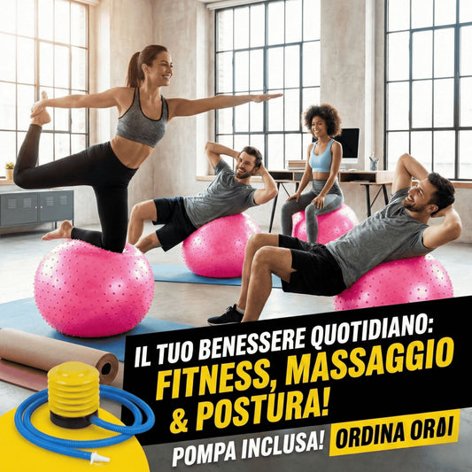 Palla Fitness Sensoriale con Punte (65-95 cm) + Pompa Inclusa - Gym Ball Massaggiante per Pilates, Yoga e Seduta Ergonomica