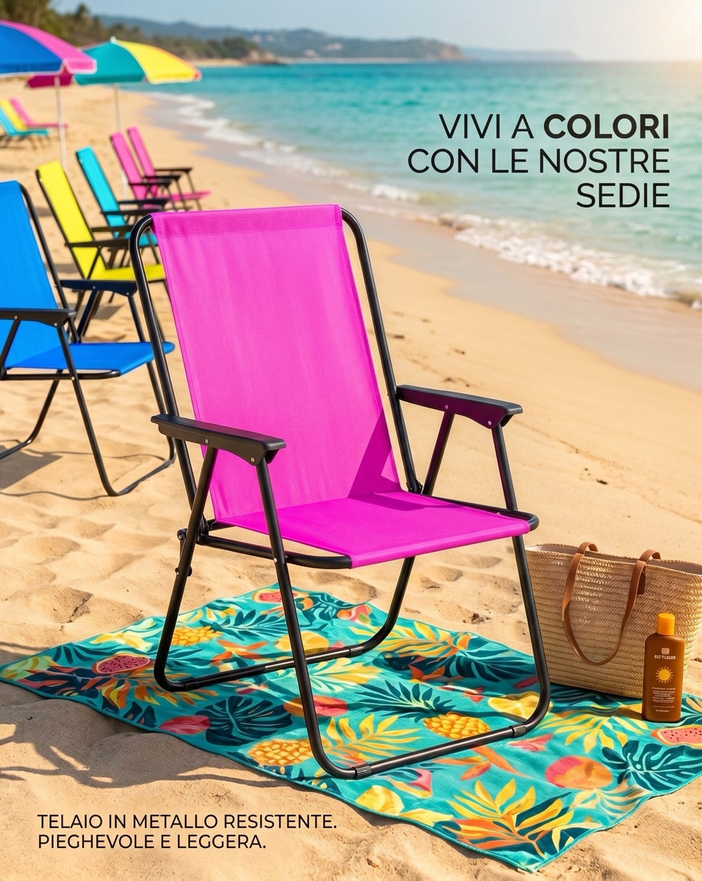 Sedia Relax Pieghevole in Acciaio e Poliestere - Da Esterno e Campeggio