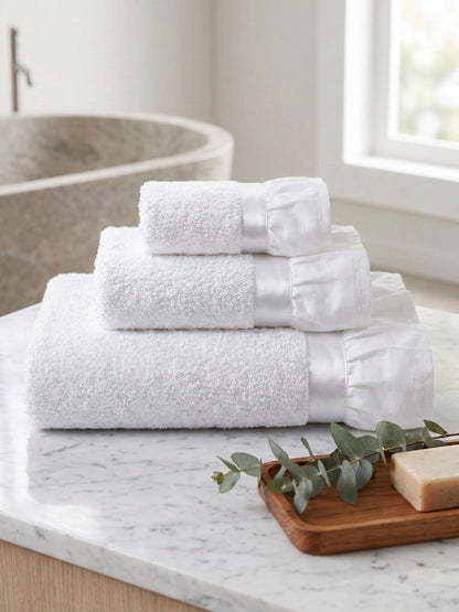 Set 3 Asciugamani Bagno in Spugna 500gsm con Balza Volant Shabby Chic, 12 Colori