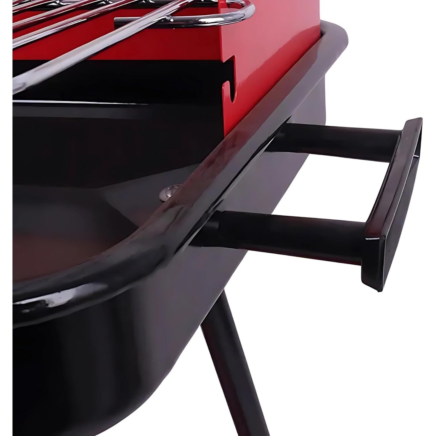 Barbecue a Carbonella Portatile BBQ con Ruote – Griglia in Metallo Resistente Rosso e Nero con Ripiano Laterale, Perfetto per Giardino, Terrazzo e Outdoor, 69 x 45 x 84 cm