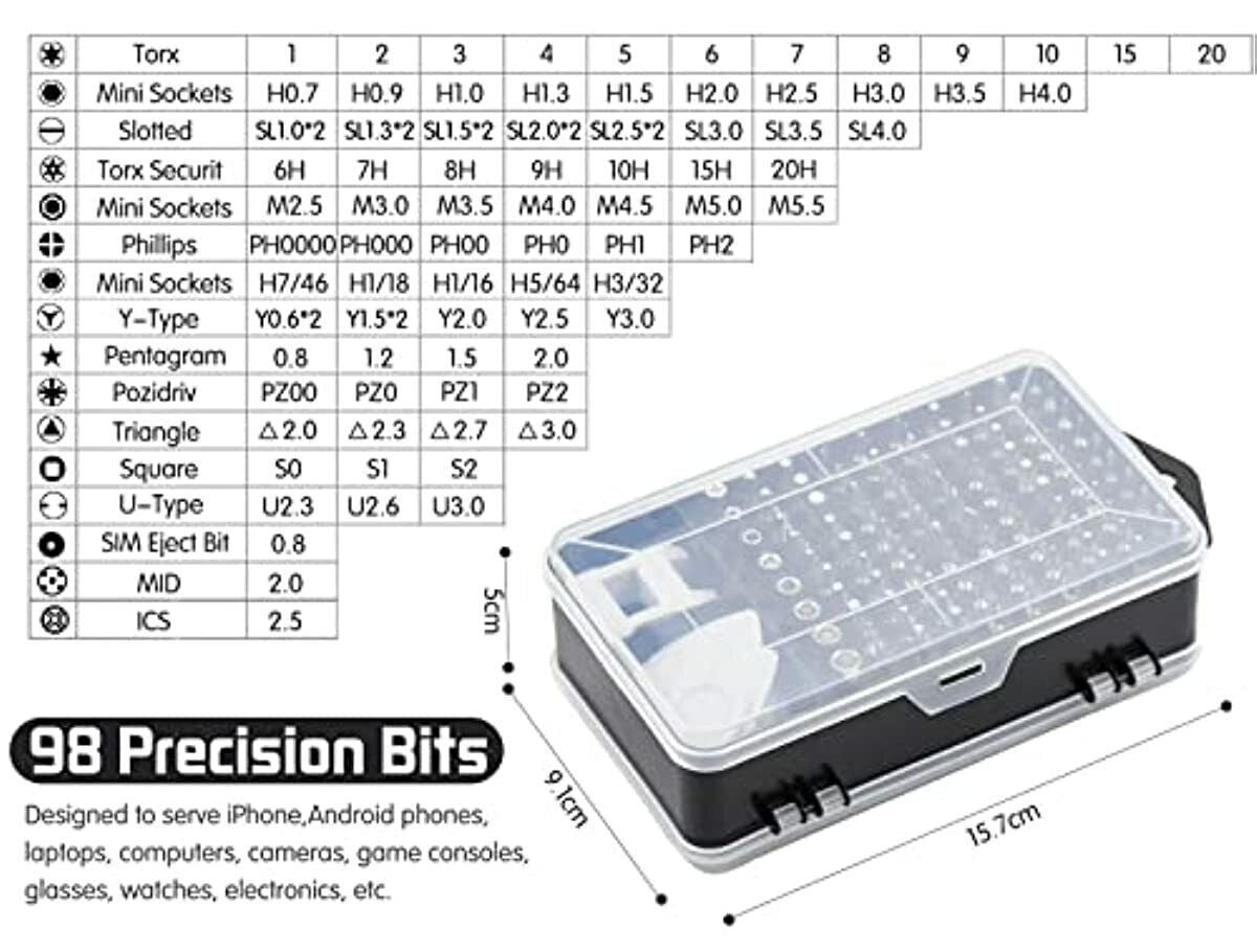 Set di Cacciaviti di Precisione 115 in 1, Kit di Strumenti per la Riparazione di Elettronica con Punte Magnetiche Micro per iPhone, Computer, pz, Laptop, Telefono, Mac, Tablet, Fai Da Te Domestico, Console di Gioco, Occhiali, Orologio, Campanello Ecc
