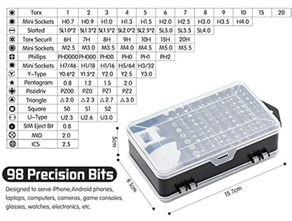 Set di Cacciaviti di Precisione 115 in 1, Kit di Strumenti per la Riparazione di Elettronica con Punte Magnetiche Micro per iPhone, Computer, pz, Laptop, Telefono, Mac, Tablet, Fai Da Te Domestico, Console di Gioco, Occhiali, Orologio, Campanello Ecc