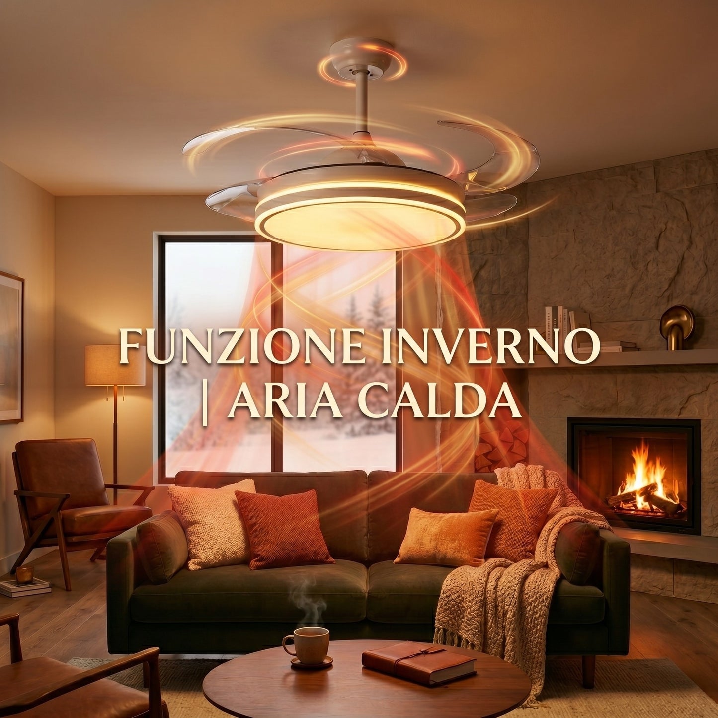 Ventilatore da Soffitto 108 cm con Pale a Scomparsa, Luce LED Dimmerabile e Telecomando - Bianco