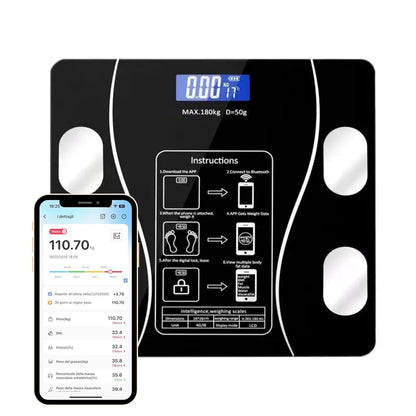 Bilancia Pesapersone Digitale Bluetooth Professionale con Analisi della Composizione Corporea, Display LCD ad Alta Leggibilità, Capacità Massima 180 kg, Nero