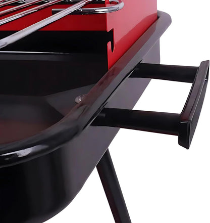 Barbecue a Carbonella Portatile BBQ con Ruote – Griglia in Metallo Resistente Rosso e Nero con Ripiano Laterale, Perfetto per Giardino, Terrazzo e Outdoor, 69 x 45 x 84 cm