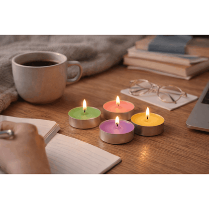 Mini Candele Profumate Decorative 3,5 cm – Kit da 20/30/50/100 Pezzi | Candele per Bomboniere, Eventi e Casa – Limone, Lavanda, Caffè, Rosa