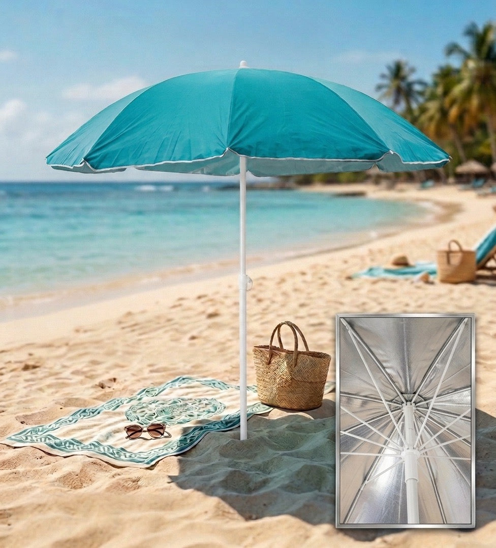Ombrellone da Spiaggia Ø 170 cm - Interno Silver Anti-UV con 8 Stecche Rinforzate