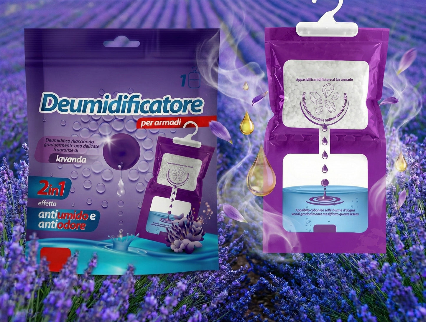 Set 6 Deumidificatore per Armadi da Appendere 2 in 1 Antiumido e Antiodore - 6 Fragranze
