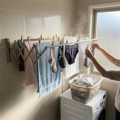 Stendibiancheria da Parete Estensibile 80cm in Metallo. Stendino a Muro Salvaspazio Retrattile Pieghevole per Bagno, Balcone e Lavanderia. Resistente e Antiruggine. Design Compatto Ideale per Piccoli Spazi.